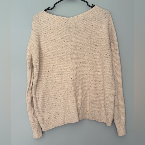 Kaisely For Anthropologie Womens Beige Speckled V Neck Seamed Sweater Sz Medium - Picture 2 of 5